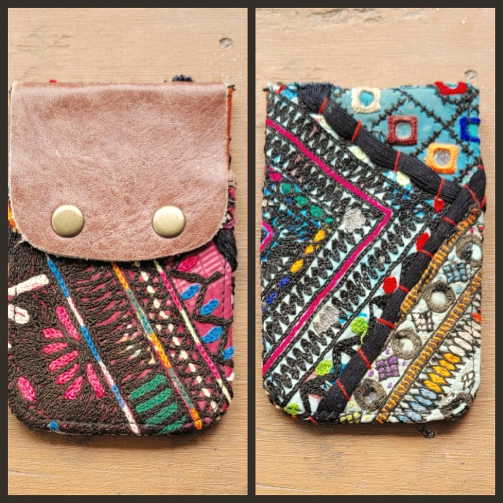🍳🧠 Free People Boho Embroidered Repurposed vtg banjara hippie Wallet card case